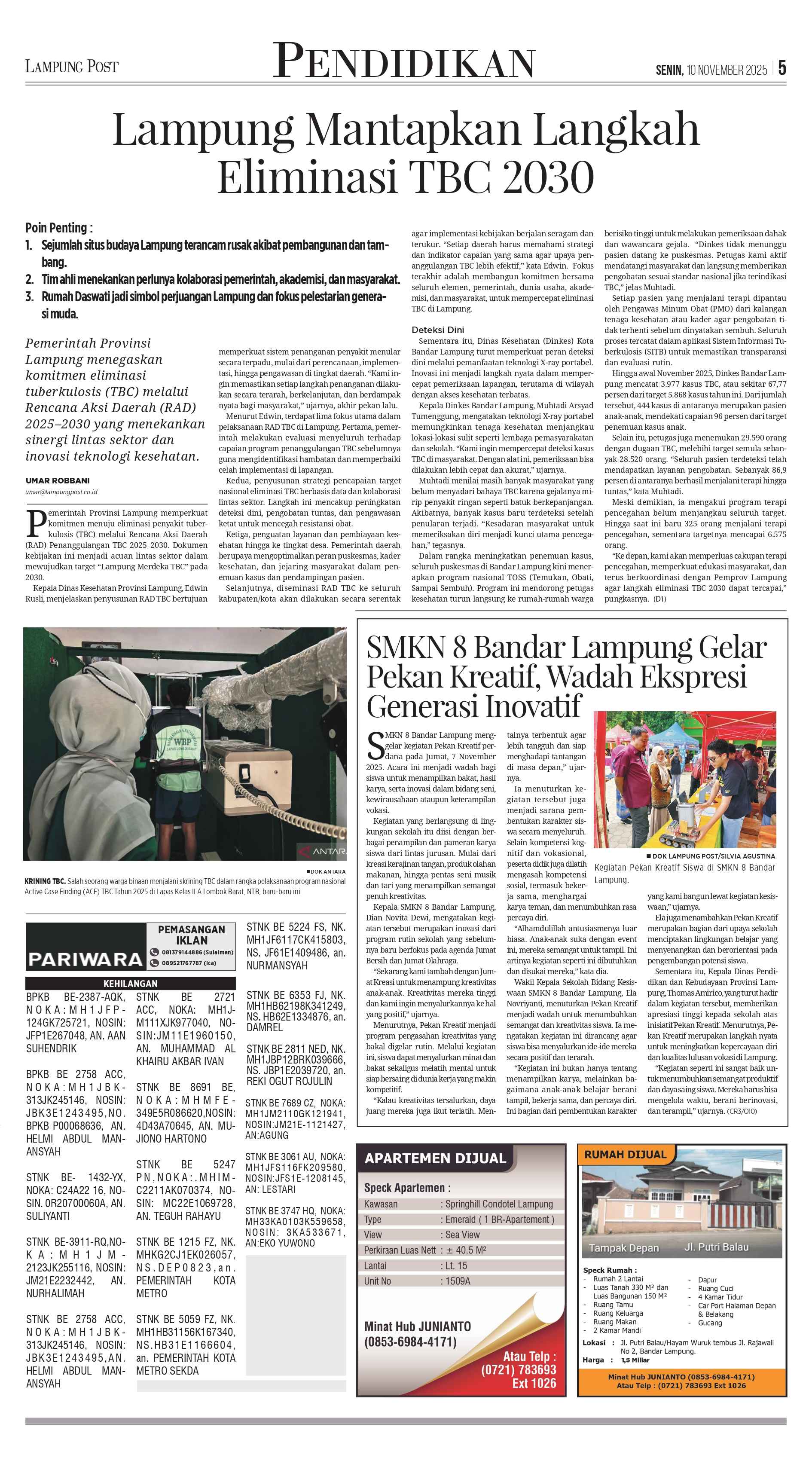 Koran Pendidikan Lampung Post Senin, 10/11/2025